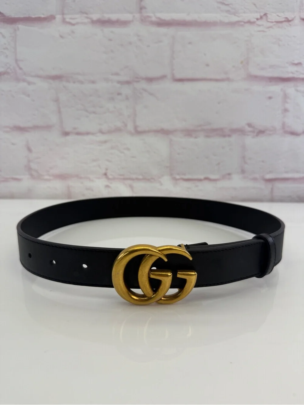 Gucci Slim Leather Marmont Gg Double Unisex Belt Black 70/28